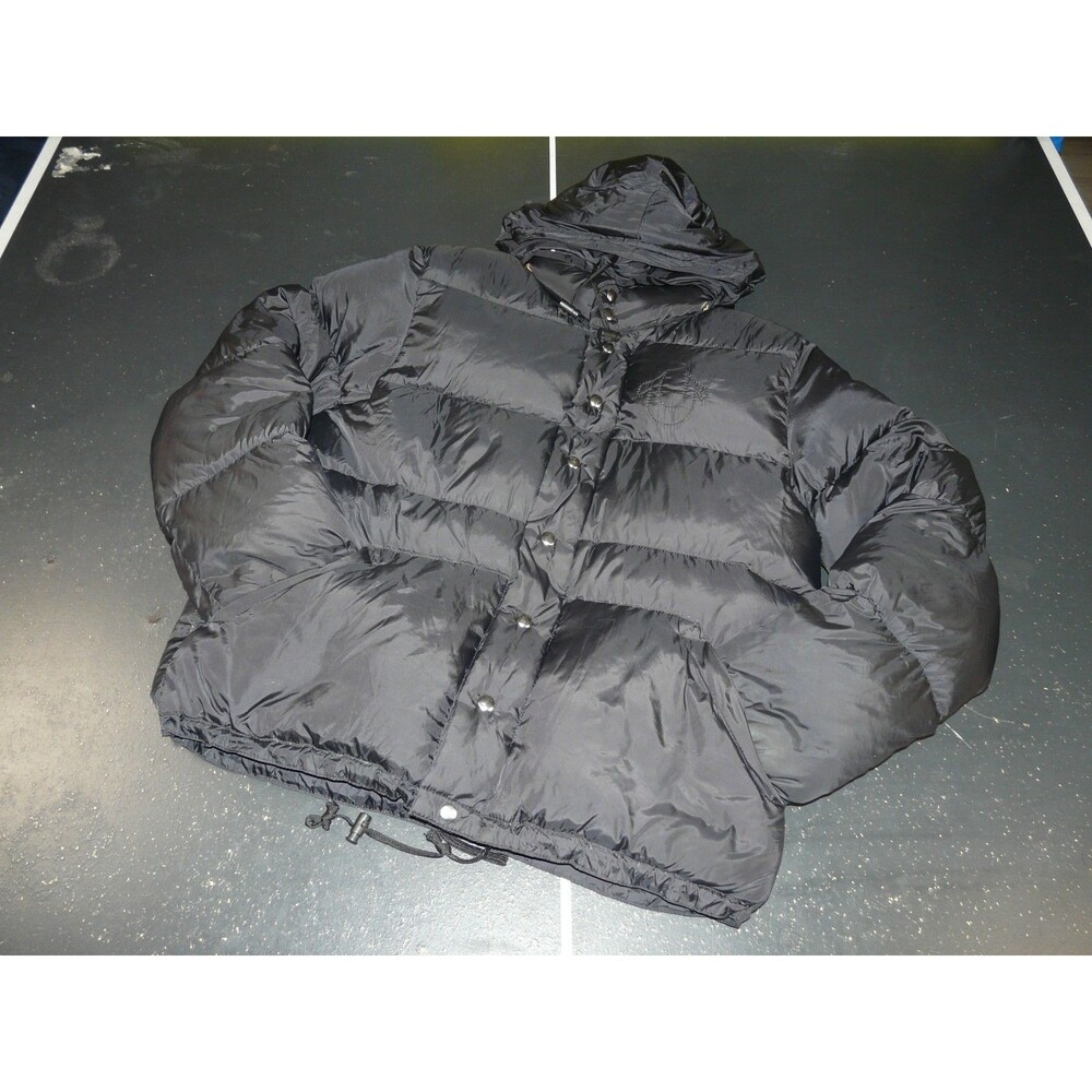 True Religion Stitched Logo Goose Down Hooded Black Puffer Jacket Coat Men's XL